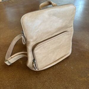 Tan Faux Leather Backpack